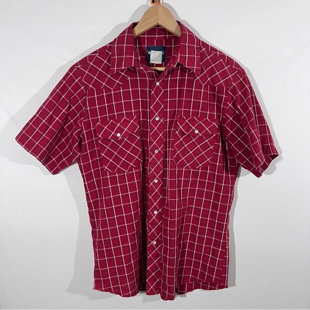 Wrangler Western Pearl Snap Shirt Sz Large Plaid Short Sleeve